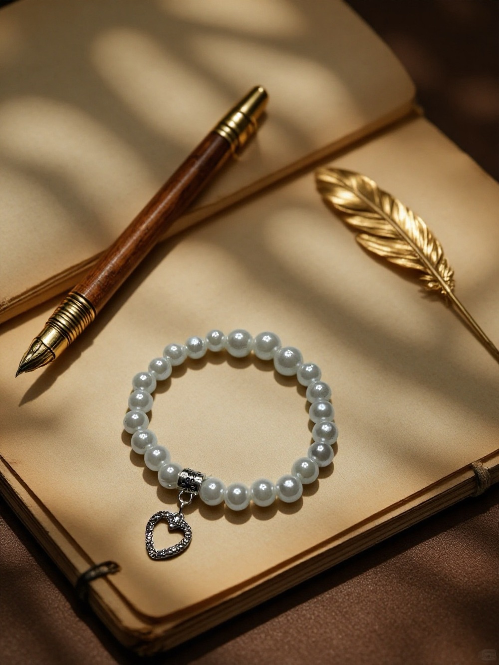 Hand Crafted White Pearl Bracelet with Sparkling Heart Charm